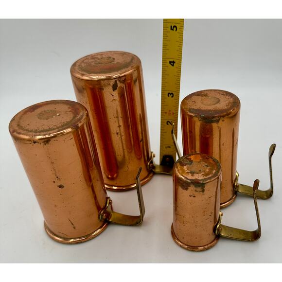 Vintage Copper Measuring Cups Set of 4 | Rustic French Farmhouse Cookware - Picture 5 of 8
